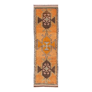 3 X 11 Vintage Turkish Wool Runner in Orange With Geometric Pattern For Sale