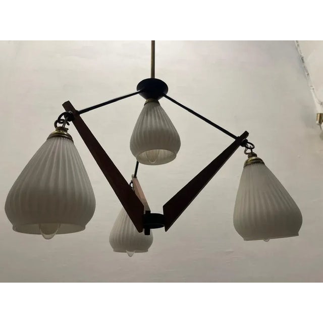 1950s Vintage Opaline Glass Chandelier, 1950s For Sale - Image 5 of 10