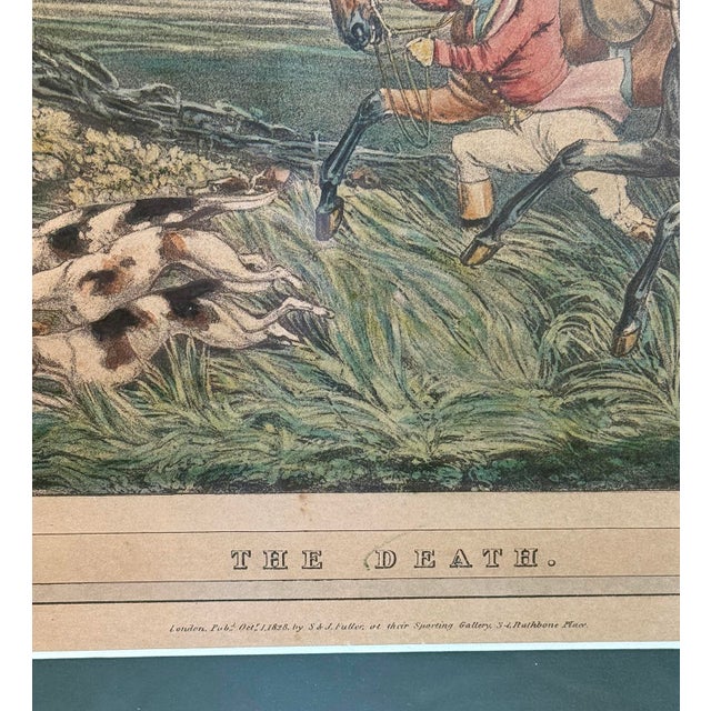 Teal Antique Traditional Equestrian Fox Hunt "The Death" Framed Lithograph For Sale - Image 8 of 13
