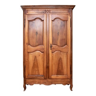 19th Century Antique French Louis XV Solid Walnut Armoire For Sale