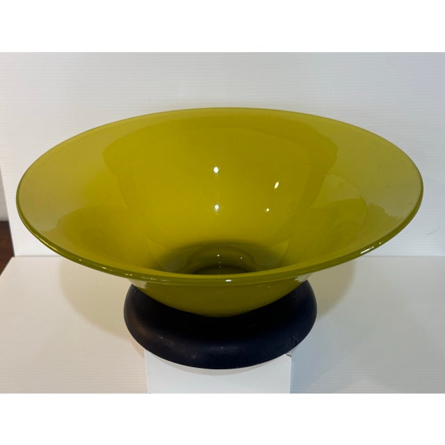 Mid 20th Century Vintage Mid-Century Mustard Yellow Art Glass Pedestal Bowl 12” Diameter For Sale - Image 5 of 10