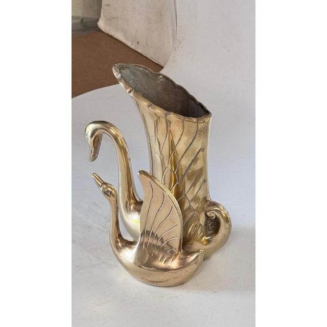 1970s French Brass Swan Sculpture Vase Dual Swans, 1970s For Sale - Image 5 of 12
