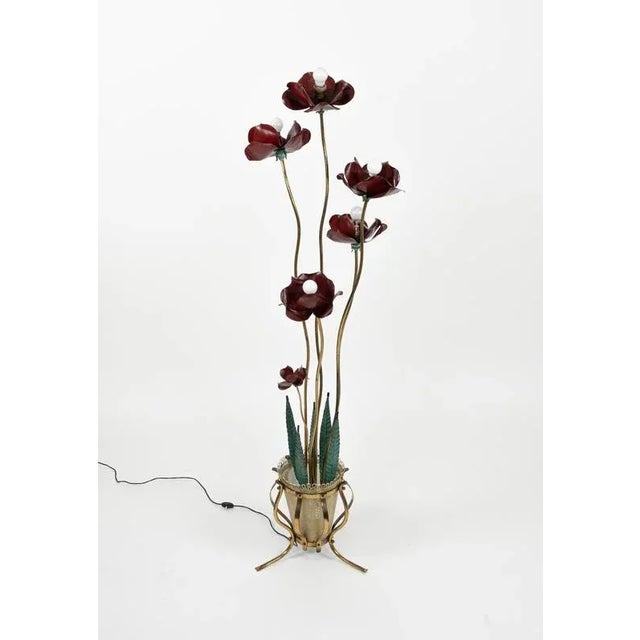 Mid-Century Floor Lamp with Leaves and Flowers in Brass, Italy, 1950s For Sale - Image 10 of 15