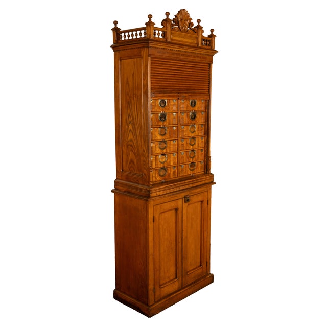 Late 19th Century Antique American Carved Oak Victorian Roll Top Letter File Cabinet Amberg Co, 1883 For Sale - Image 5 of 16