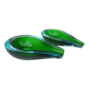 C.1960's Mid-Century Italian Flavio Poli Hand-Blown Murano Sommerso Bottle Green & Cool Ice Blue Decorative Bowls/Objects -Pair
