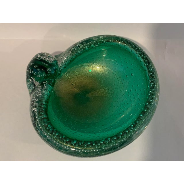 Metal Murano Emerald Green and Gold Controlled Bubble Bowl For Sale - Image 7 of 10