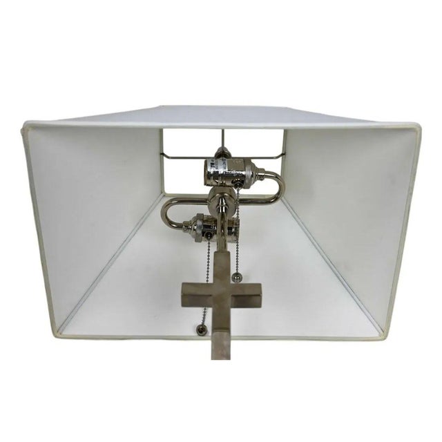 Modern Pair of Greek Key Chrome Table Lamps For Sale - Image 3 of 3