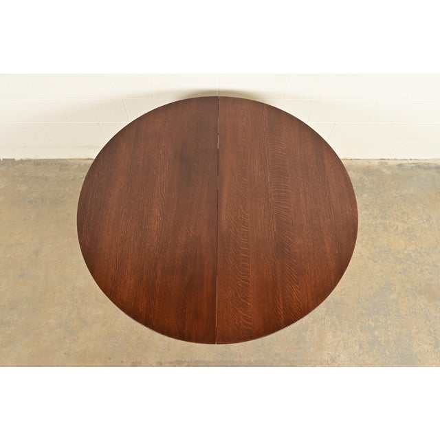 Early 20th Century Stickley Brothers Antique Mission Oak Arts & Crafts Pedestal Extension Dining Table, Newly Refinished For Sale - Image 5 of 13