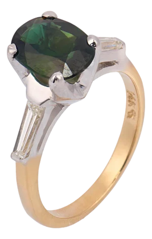 Vintage 2.01 Carat Green Sapphire Diamond 14k Two Tone Gold Ring, Size 6