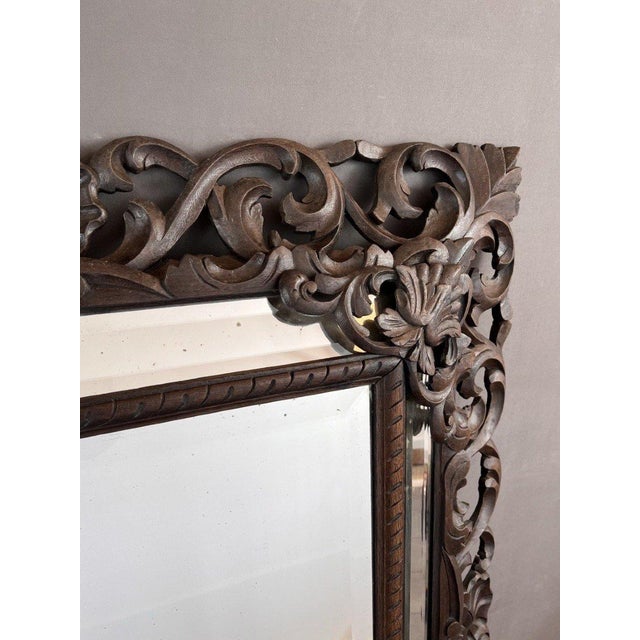 Large 19th Century Baroque Carved Wooden Mirror For Sale - Image 6 of 8