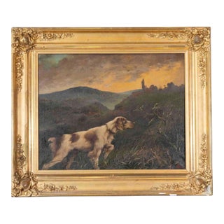 Oil on canvas – Pointing Dog in a Landscape – French School, 19th century. For Sale
