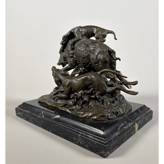 Pierre Jules Mene, Wild Boar Captured by Four Dogs, 1800s, Bronze & Marble For Sale - Image 4 of 9