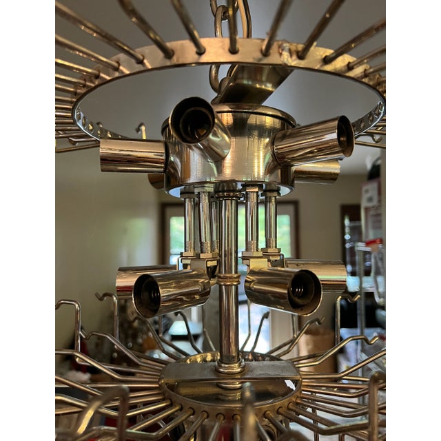 Chrome Vintage Mid-Century Modern Italian Murano Glass Triedi Venini Chandelier in Silver Chrome For Sale - Image 8 of 12