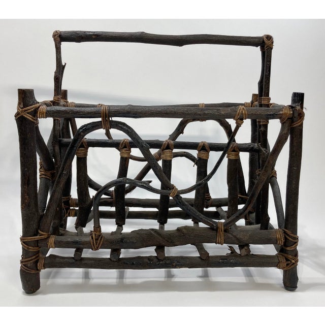 Rustic Vintage Adirondack Style Twig Magazine Rack For Sale - Image 3 of 10