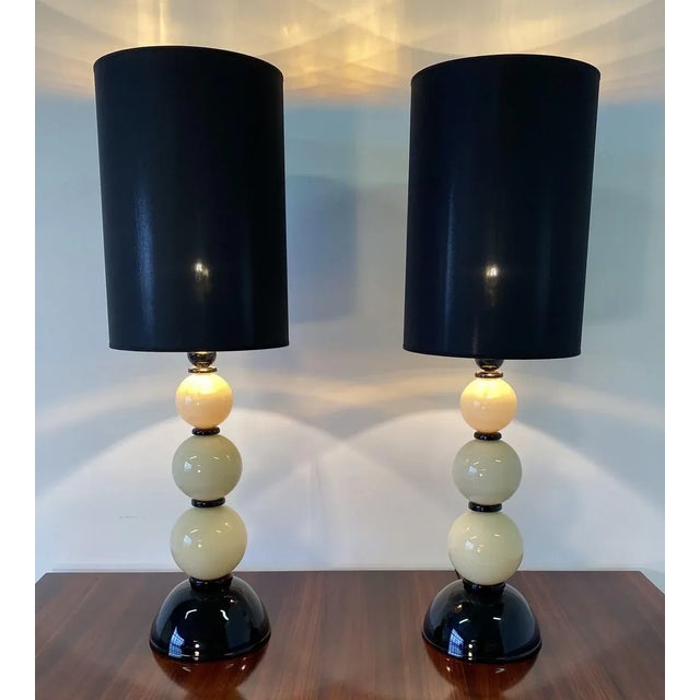 Murano Black and Ivory Glass Table Lamps, 2000s, Set of 2 For Sale - Image 6 of 6