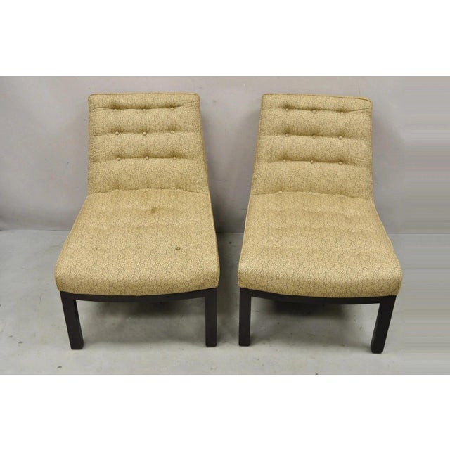 Mid-Century Modern Vintage Edward Wormley for Dunbar Wood Frame Slipper Lounge Chairs - A Pair For Sale - Image 3 of 12