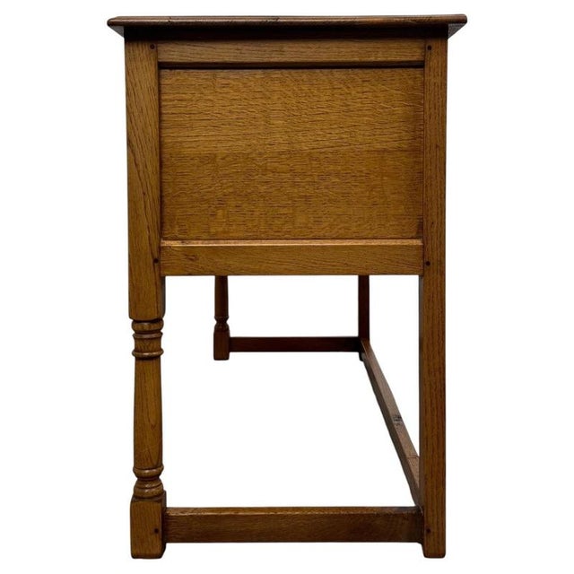 Antique English Oak Writing Table with Matching Stool, 1900s, Set of 2 For Sale - Image 16 of 18