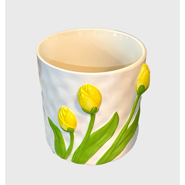 Late 20th Century Vintage Ceramic Planter With Hand Painted Tulips For Sale - Image 5 of 10