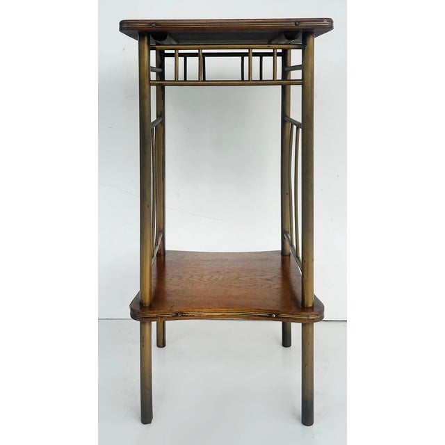 English Early 20th Century Ernst Rockhausen German Arts and Crafts Pedestal Stand in Wood and Brass For Sale - Image 3 of 11