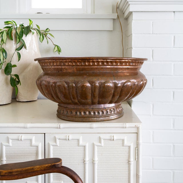 This solid copper jardiniere planter, wine cooler, or firewood holder was made in Turkey to replicate 17th- and 18th-...