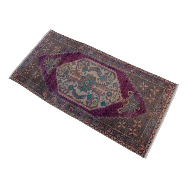Hand Knotted Small Oushak Rug Faded Mini Rug Mat - 1'8" X 3'6" For Sale - Image 6 of 14