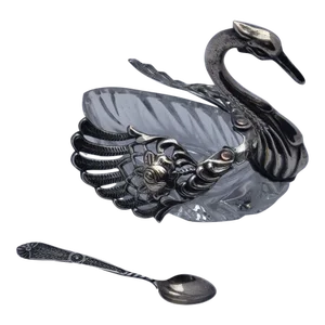 Mid 20th Century Sterling Crystal Swan Open Salt Cellar