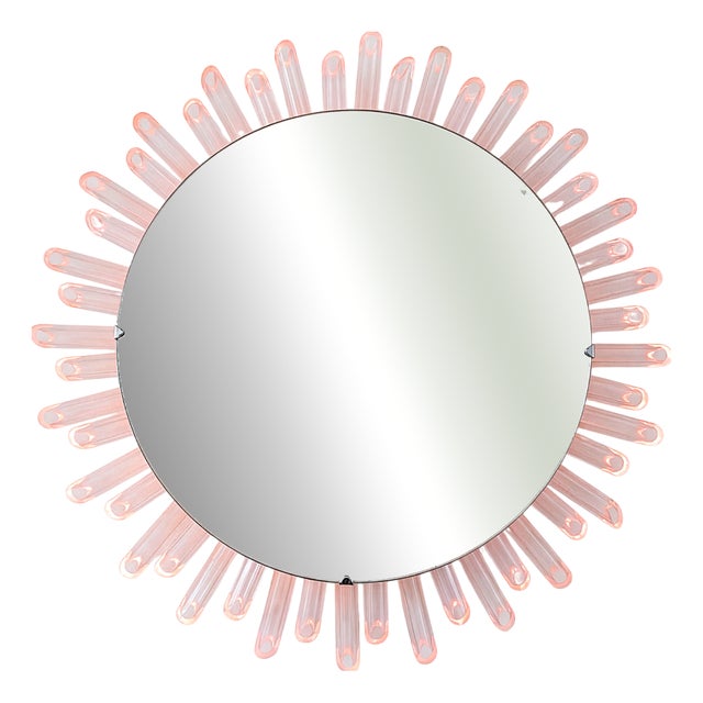 Mid-Century Modern Sun Wall Mirror in Pink Acrylic Glass, 1970s For Sale