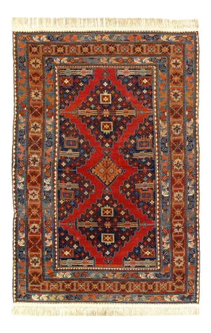 Red Color Antique Caucasian Russian Kazak Rug 4'5'' X 6'11''