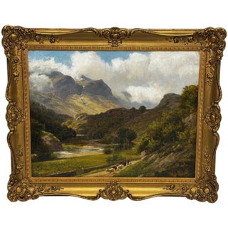 Victorian Borrowdale Lake District View Glaramara Fell Oil Painting by Stephen Enoch Hogley, C. 1880 For Sale