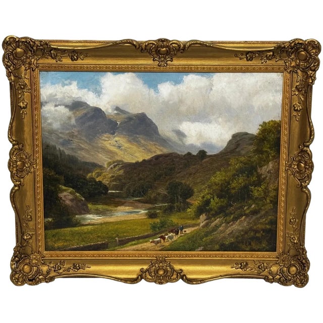 Victorian Borrowdale Lake District View Glaramara Fell Oil Painting by Stephen Enoch Hogley, C. 1880 For Sale