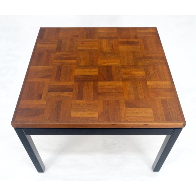 Parquetry Teak Top 28x28" Square Top Black Lacquer Top Side End Table MINT