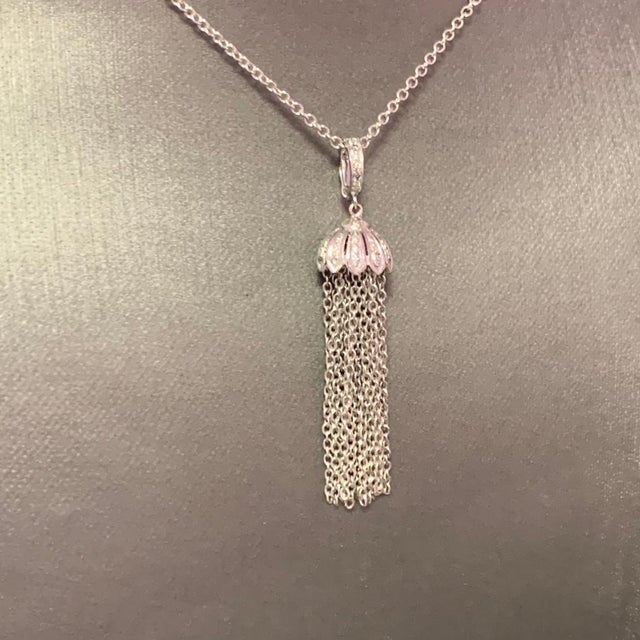 Diamond Tassel Pendant Chain Necklace 18k Gold 0.15 TCW Certified For Sale In New York - Image 6 of 10