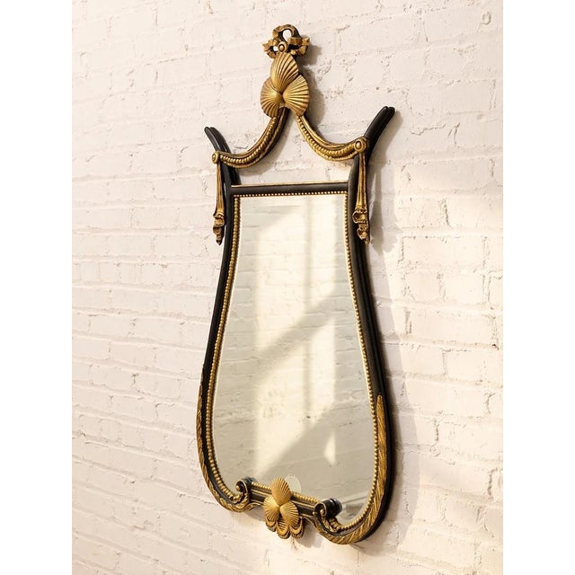 Black Vintage Hollywood Regency Black & Gold Gilt Wall Mirror For Sale - Image 8 of 12