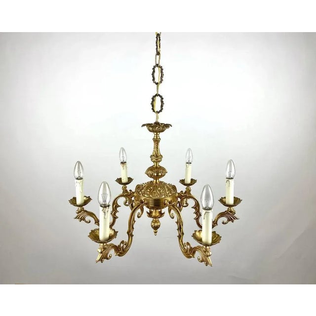 1960s Vintage French Gilt Brass 6-Arm Chandelier, 1960s For Sale - Image 5 of 11