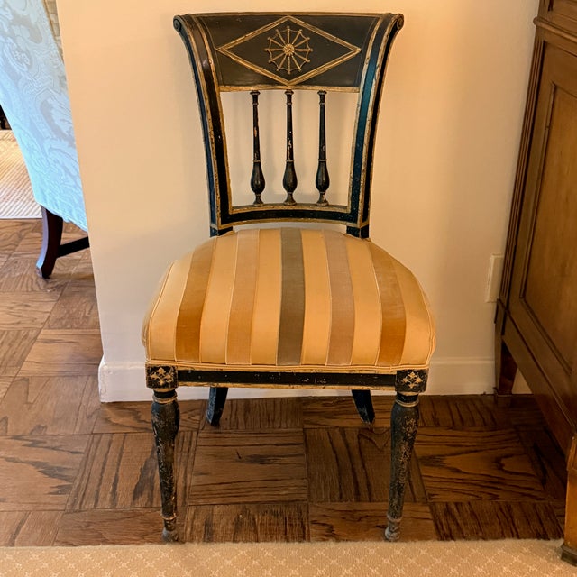 Black Pair Italian Neo Classical Painted Side Chairs For Sale - Image 8 of 10