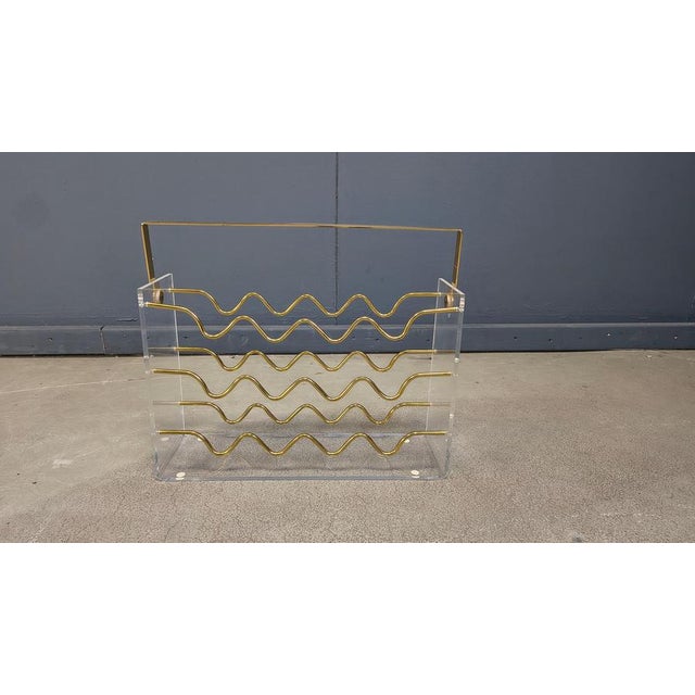 Vintage Acrylic Glass and Brass Magazine Holder, 1970s For Sale - Image 6 of 18