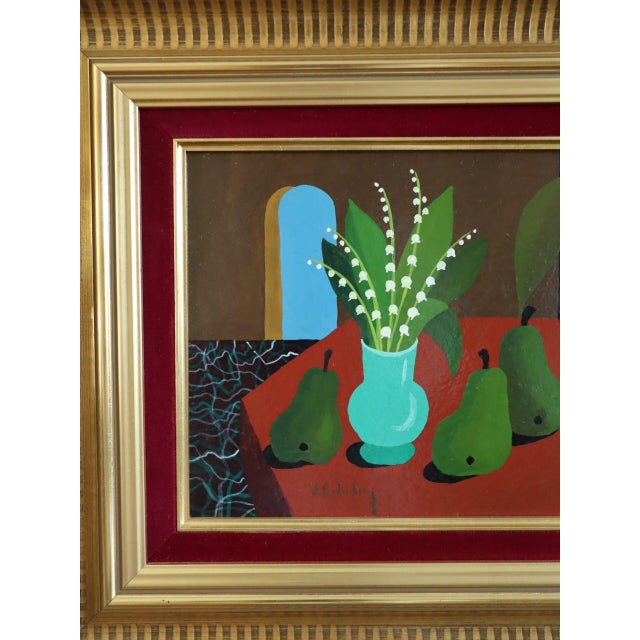 Mid-Century Modern 'Lily of the Valley With Pears' Vintage Original Still Life Oil Painting by Swedish Artist Eric Cederberg (1897-1984), Framed For Sale - Image 6 of 12
