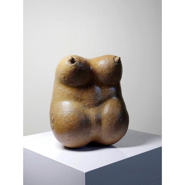 Superb, imposing decorative sculpture of Venus, a nude female torso, in glazed stoneware with a light brown, sandblasted...