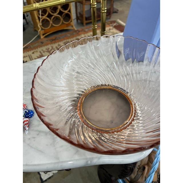 1970s 1970s Pink Depression Glass Bowl With Footed Silver Base For Sale - Image 5 of 7