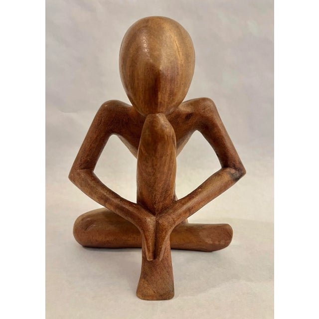 Vintage hand carved wood figurative sculpture. Eye catching display for a console, shelf or mantle. Natural wax finish....
