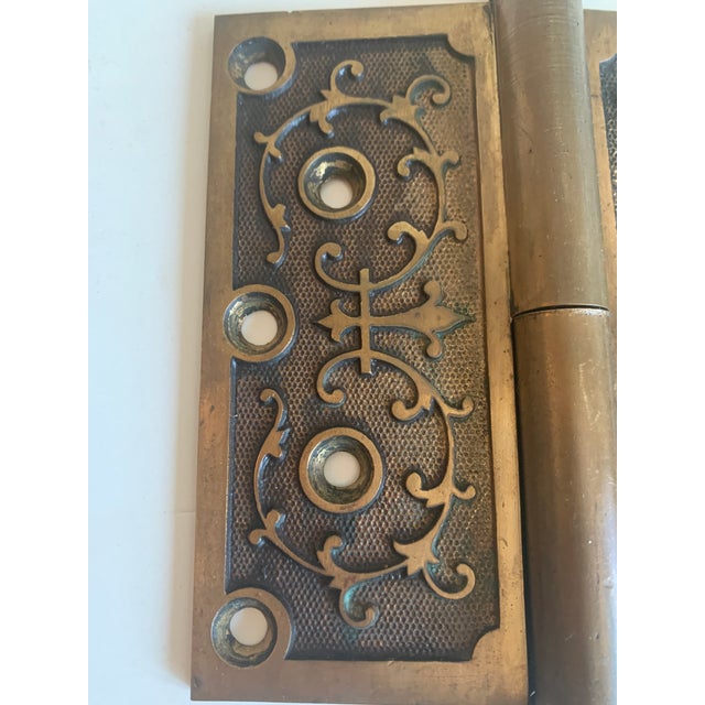 Metal Pair of Fine Victorian Era Decorative Hinges Marked 1870 For Sale - Image 7 of 10