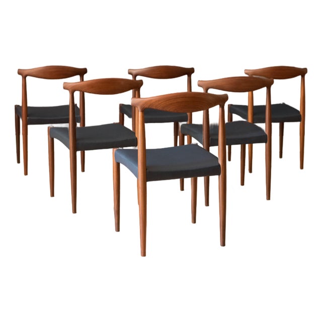 Vintage Set of Six Sculptural Solid Teak Danish Dining Chairs by Vamo Sønderborg For Sale