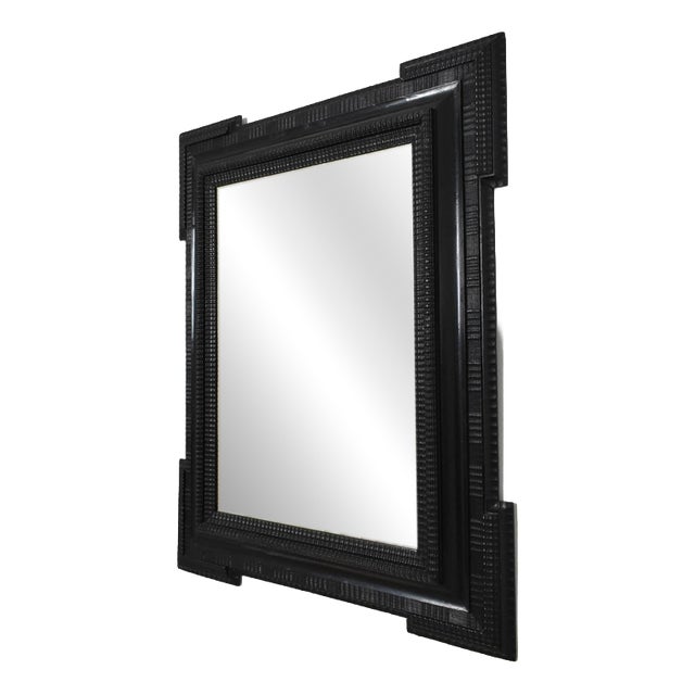 Carved Ebonised Wooden Mirror For Sale