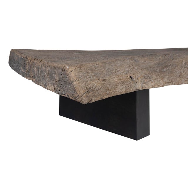 Large Bleach Teak Slab Coffee Table on Metal Base For Sale - Image 4 of 7