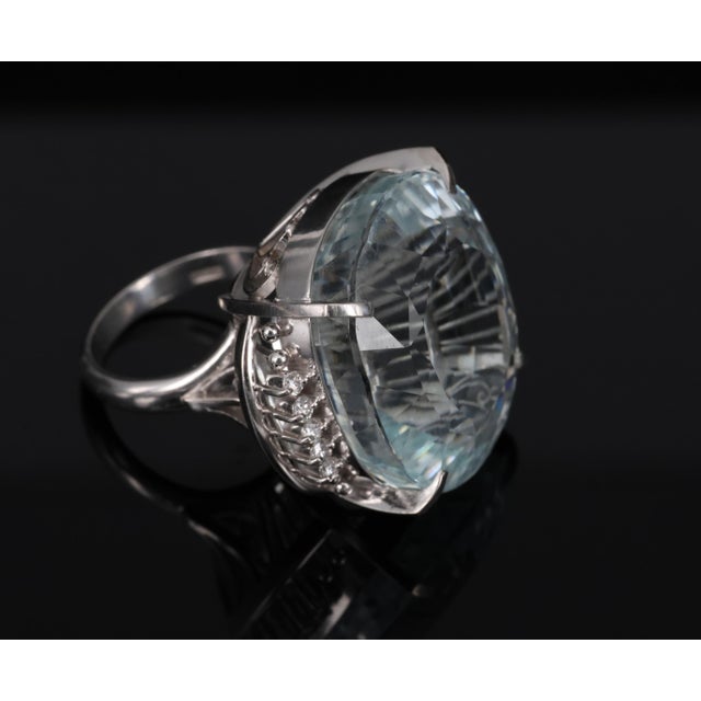 Late 20th Century Rare 62.78ct Natural Aquamarine & 0.25ct Diamond Platinum Ring, 29.1g Size 6 For Sale - Image 13 of 18