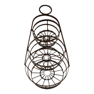 Large Vintage 3 Tier Wrought Iron Fruit/Food Holder/ Kitchen Stand For Sale