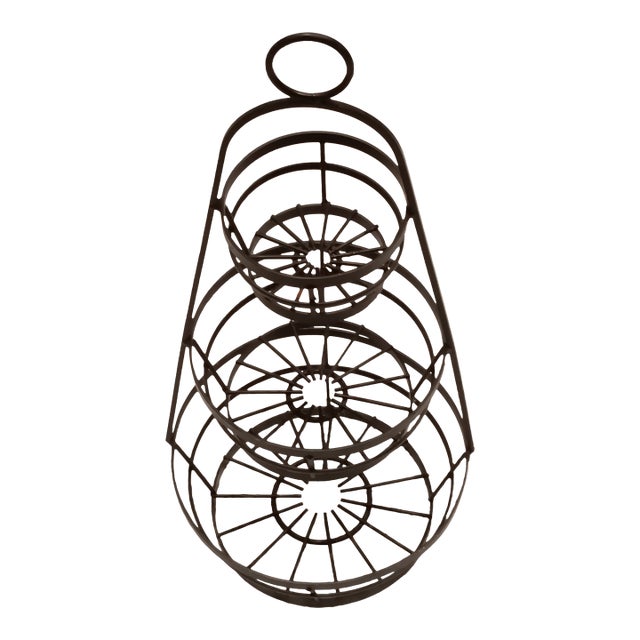 Large Vintage 3 Tier Wrought Iron Fruit/Food Holder/ Kitchen Stand For Sale