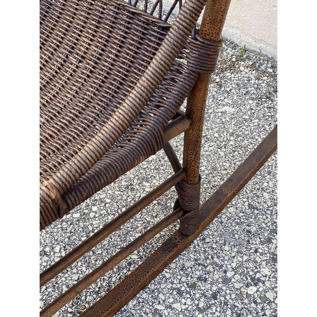 Antique Victorian Wicker and Rattan Wooden Small Rocking Chair Rocker For Sale - Image 11 of 12