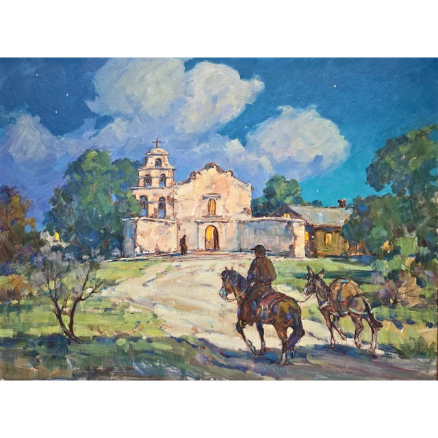 Marjorie Reed –Franciscan Rider Approaching Mission San Diego De Alcalá at Dusk-Oil Painting For Sale - Image 4 of 13