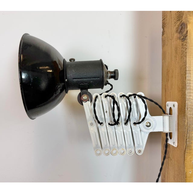Industrial Black Enamel Scissor Wall Lamp, 1950s For Sale - Image 6 of 18